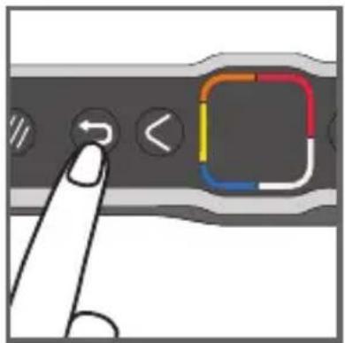Diagram showing finger pressing a button with directional arrows and a colored square icon, likely illustrating UI control or navigation.