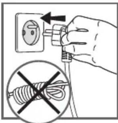 Diagram showing installation of a power outlet with a hand holding a plug, accompanied by a prohibition symbol for wiring.