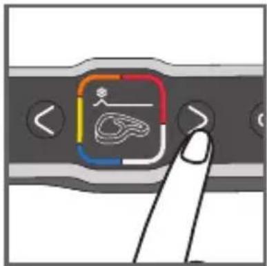 Diagram showing a finger pointing to a device interface with icons for location, navigation, and interaction.