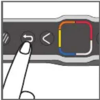 Diagram showing finger pressing a button with directional arrows and a colored square icon, likely illustrating a UI or control interface.