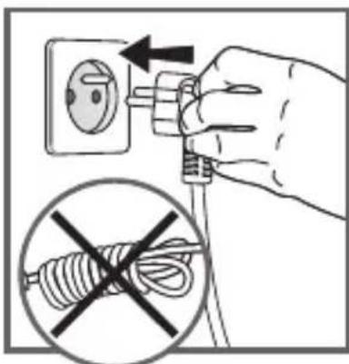 Diagram showing installation of a power socket with a hand holding the socket, accompanied by a prohibition symbol.