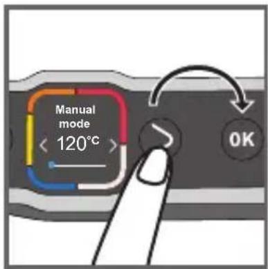 Manual mode < 120°C > OK