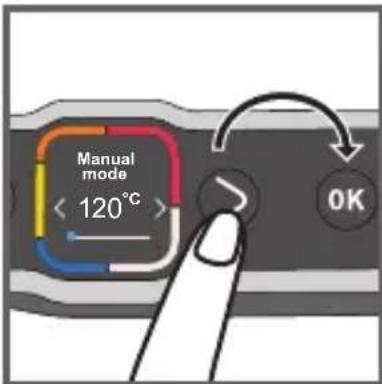 Manual mode < 120°C > OK