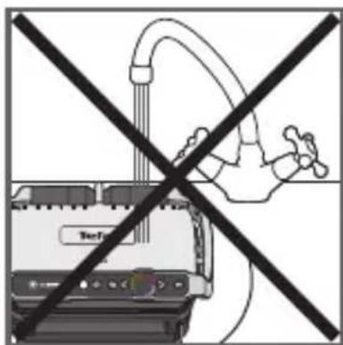 Diagram showing a device with a showerhead and crossed-out lines, indicating no protection or disinfection.