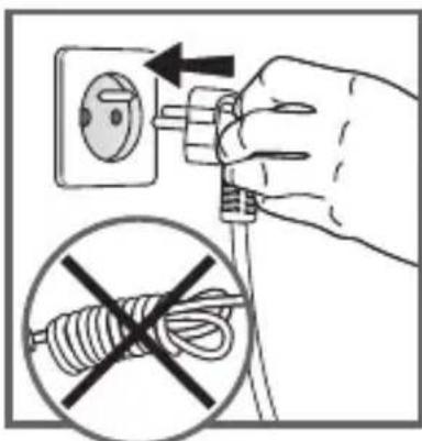 Diagram showing installation of a power outlet with a hand holding a plug, accompanied by a prohibition symbol for wiring.