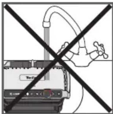 Diagram showing a device with a showerhead and crossed-out lines, indicating prohibition or prohibition of water release.