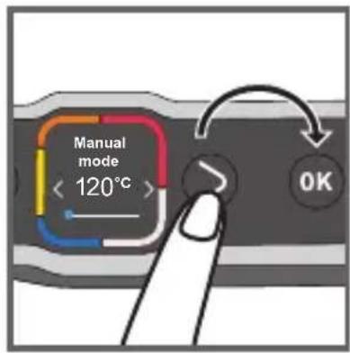 Manual mode < 120°C > OK