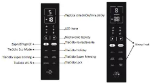 Teplota chladníčky/mražníčky LED iPhone Nastavenie teploty TiaČidlo na nastavenie TiaČidlo Holiday TiaČidlo Super Freesing TiaČidlo Wi-Fi Zapnít/Vypnít Tiačidlo Eco Mode Tiačidlo Super Cooling Tiačidlo Wi-Fi 8 -88 Always Fresh