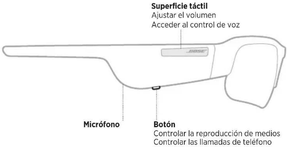 Superficie táctil Ajustar el volumen Acceder al control de voz __BOSE__ Micrófono Botón Controlar la reproducción de medios Controlar las llamadas de teléfono