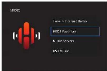 MUSIC Tuneln Internet Radio HEOS Favorites Music Servers USB Music