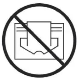 Prohibition sign with downward arrow and document icon, crossed out by a diagonal line