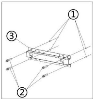 Technical diagram showing three labeled components (①, ②, ③) connected by lines and connectors to a mechanical assembly.