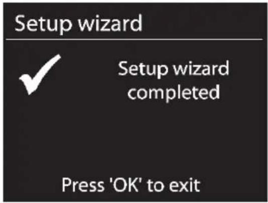 Setup wizard ✓ Setup wizard completed Press 'OK' to exit