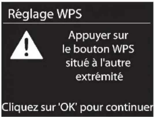 Réglage WPS Appuyer sur le bouton WPS situé à l'autre extrémité Cliquez sur 'OK' pour continuer