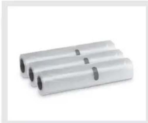 Three transparent plastic rolls of cylindrical material, no text or symbols visible