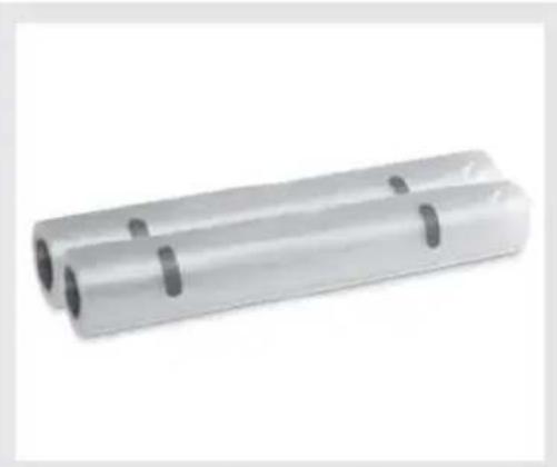 Two transparent cylindrical objects with black bands, resembling plastic or plastic film (no text or symbols visible)