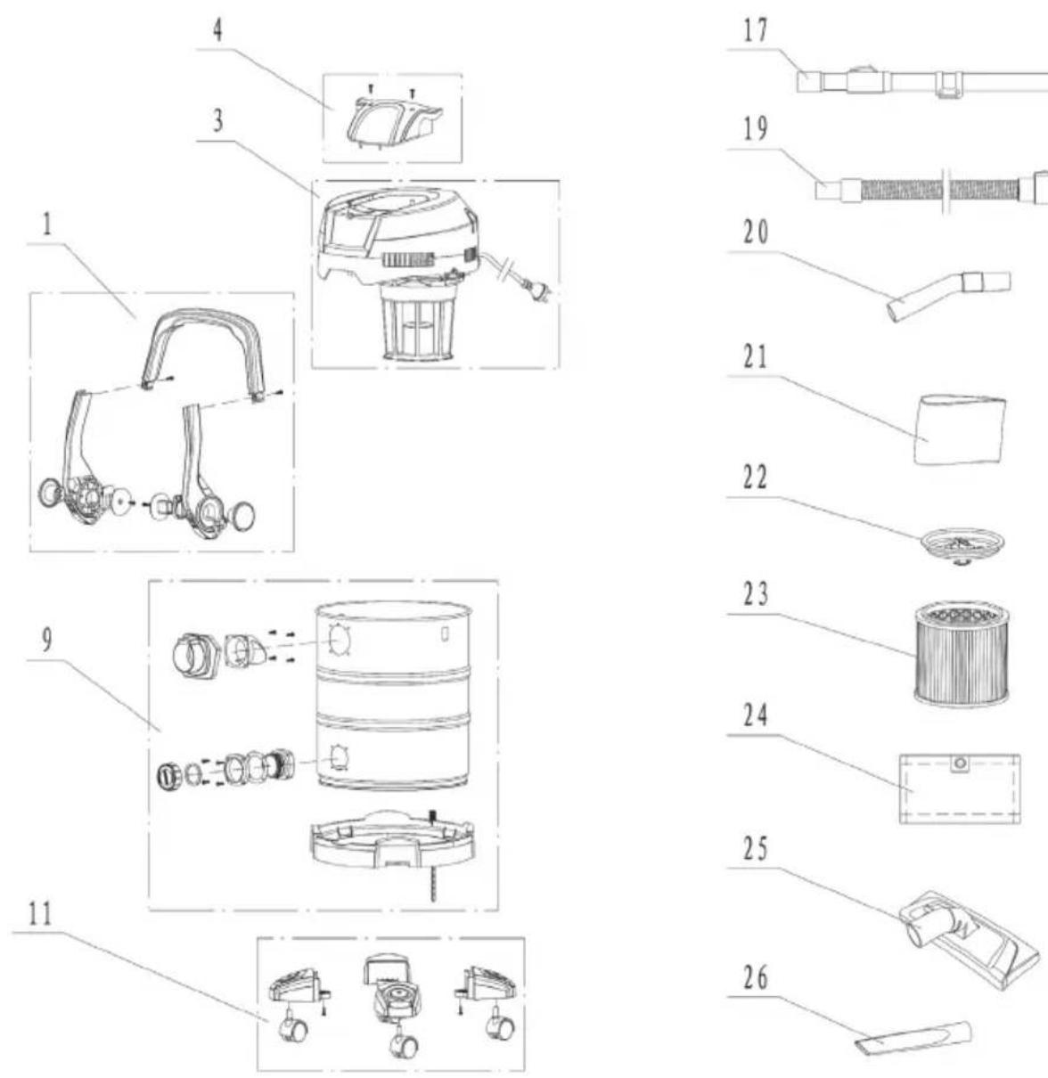 PARKSIDE PNTS 1400 C1 - Exploded Drawing • Rysunek samorozwijający Robbantott ábra • Eksplozijska risba Výkres sestavení • Výkres náhradných dielov Explosionszeichnung - 1