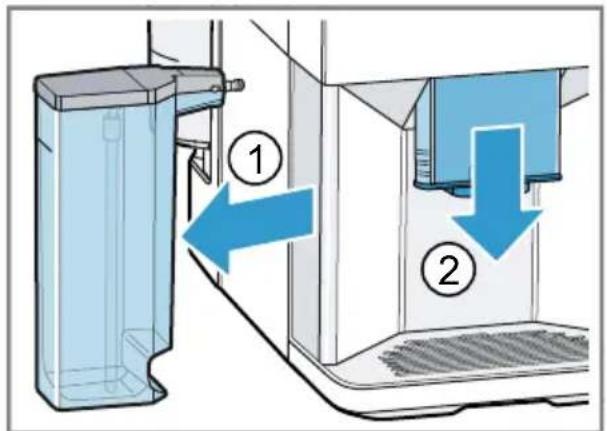 Diagram showing two steps of a device processing or cleaning process, with labeled arrows indicating direction of movement.