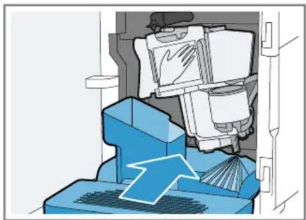 Illustration of a mechanical device with a blue arrow pointing to a component, no visible text or symbols