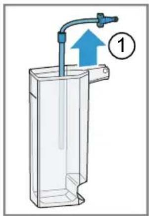 Diagram of a gas collection or filtration device with labeled component 1 and upward arrow indicating flow direction.