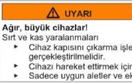 AYARI Ağır, büyük cihazlar! Sırt ve kas yaralanmaları ► Cihaz kapısını çıkarma işle gerçekleştirilmelidir. ► Cihazı hareket ettirmek için ► Sadece uygun aletler ve ek