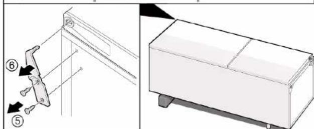 Technical diagram showing mechanical assembly with numbered components and a separate view of a rectangular box.