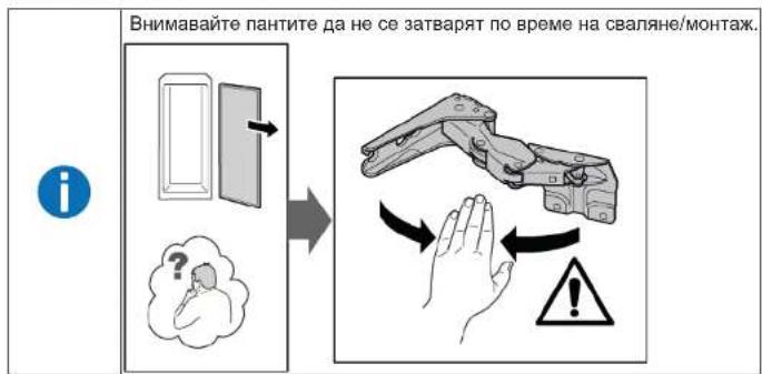 Внимавайте пантите да не се затварят по време на сваляне/монтаж.