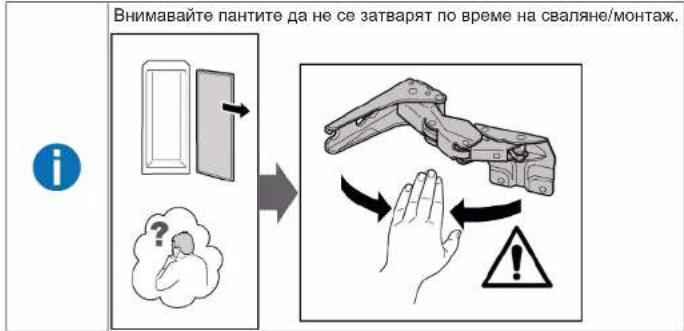 Внимавайте пантите да не се затварят по време на сваляне/монтаж.