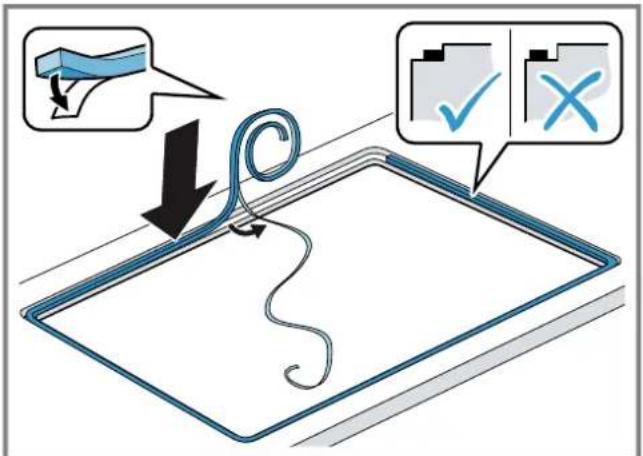 Diagram illustrating cable installation with checkmark and cross icons, showing rope routing and document confirmation steps