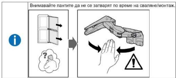 Внимавайте пантите да не се затварят по време на сваляне/монтаж.
