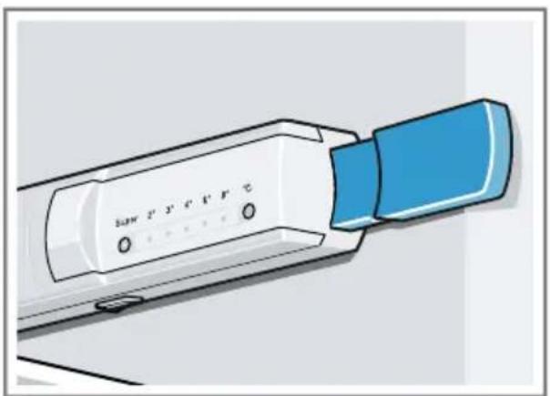 Illustration of a handheld electronic device with a blue handle and control panel (no text or symbols visible)