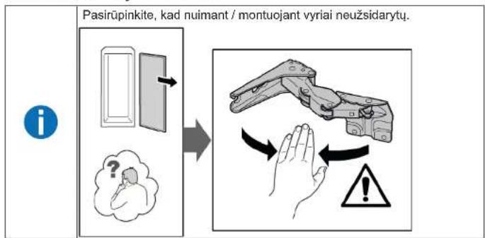 Pasirūpinkite, kad nuimant / montuojant vyriai neužsidyty. i → ?