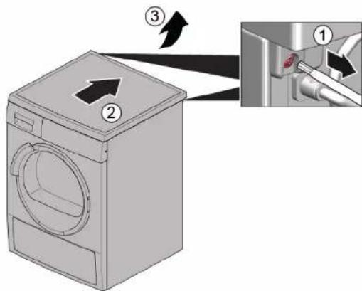 Diagram showing a washing machine with labeled parts and a close-up of the component being inserted, illustrating the process.