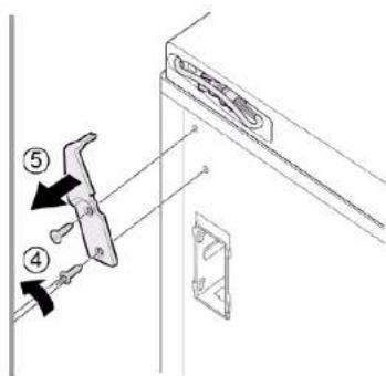 Diagram showing a door lock mechanism with labeled parts and directional arrows indicating movement or assembly.