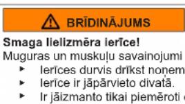 BRĪDINĀJUMS Smaga Ileilizmēra ierīce! Muguras un muskuļu savainojumi ► lerīces durvis drīkst noņem ► lerīce ir jāpārvieto divatā. ► Ir jāizmanto tikai piemēroti