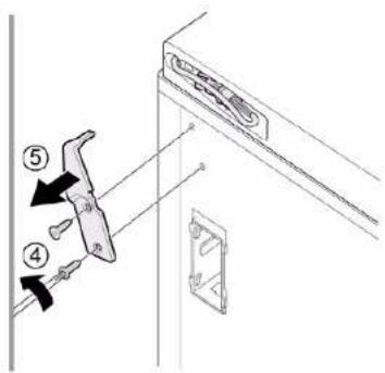 Diagram showing a door lock mechanism with labeled parts and directional arrows indicating movement or assembly.