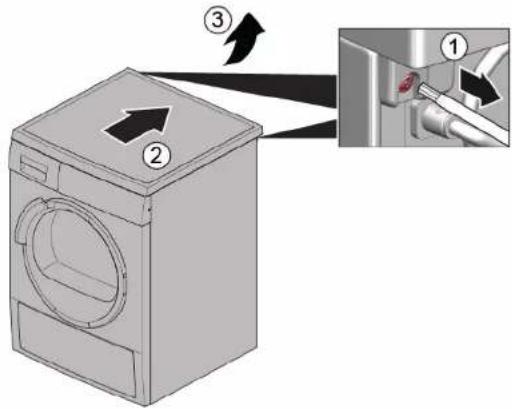 Diagram showing a washing machine with labeled parts and an inset close-up of the component being inserted.