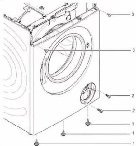 Technical diagram of a washing machine with numbered components for identification