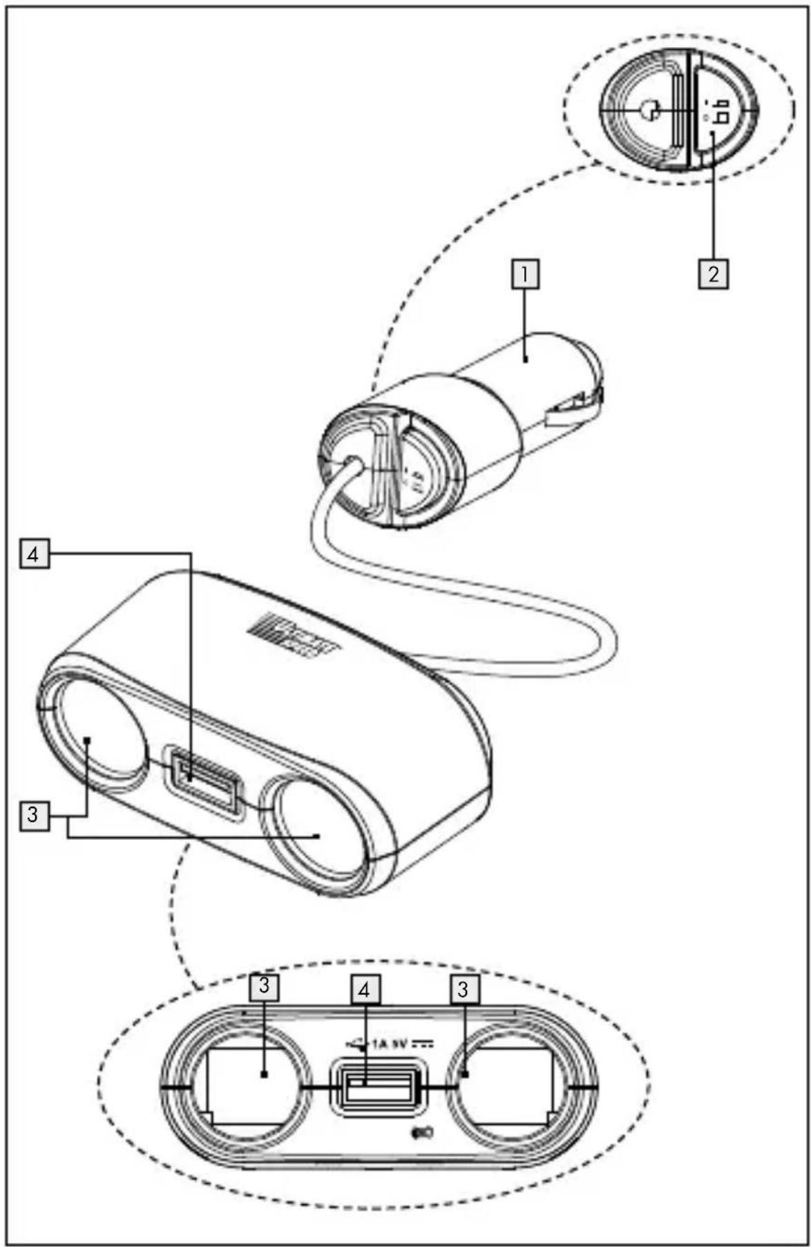 Technical diagram of a device with numbered components and labeled parts, including cable routing and component layout.