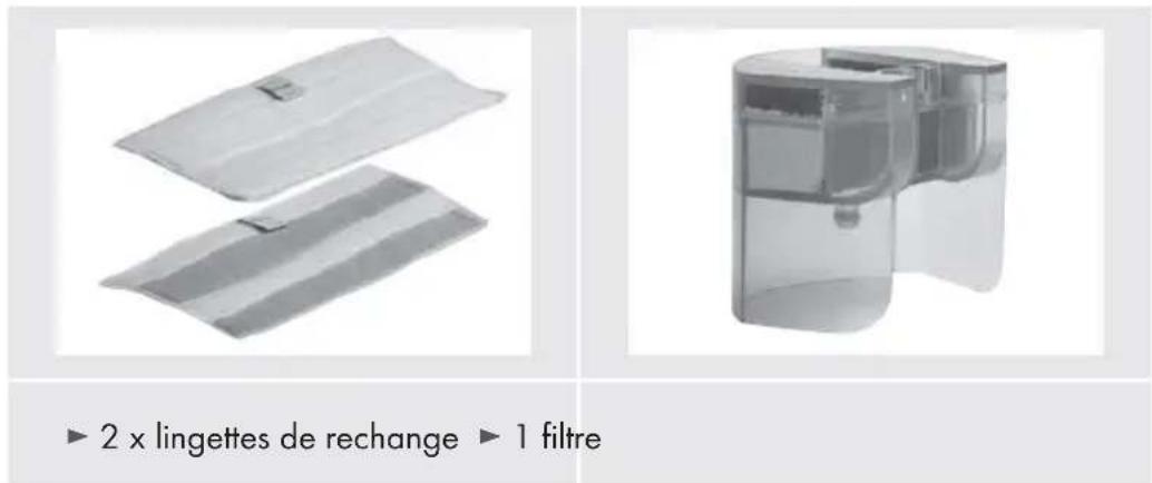 ► 2 x lingettes de rechange ► 1 filtre