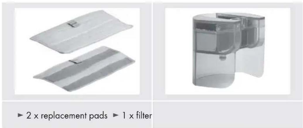 ► 2 x replacement pads ► 1 x filter