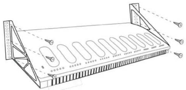 Technical diagram of a rack-mounted device with labeled components and mounting points