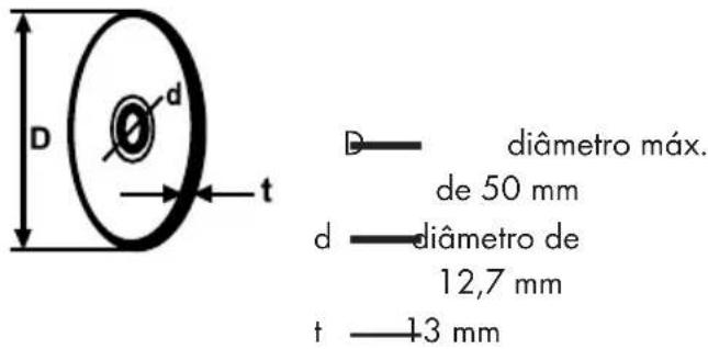 D d t D — diâmetro máx. de 50 mm d — diâmetro de 12,7 mm t — 13 mm