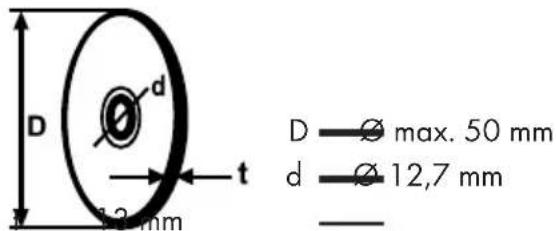 D d t 12 mm D — Ø max. 50 mm d — Ø 12,7 mm