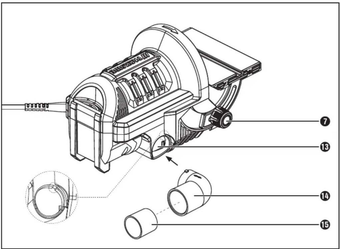 Technical diagram of a mechanical device with numbered parts and exploded view, likely for assembly or manufacturing documentation.