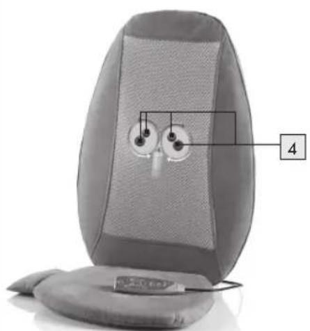 Close-up of a gray ergonomic pillow seat with two circular eyes and a textured backrest, placed on a cushioned base (no text or symbols visible).
