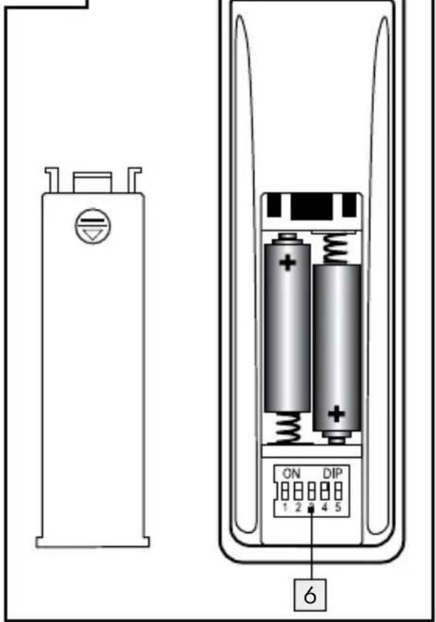 Diagram showing two battery compartments with labeled components and a numbered connection point