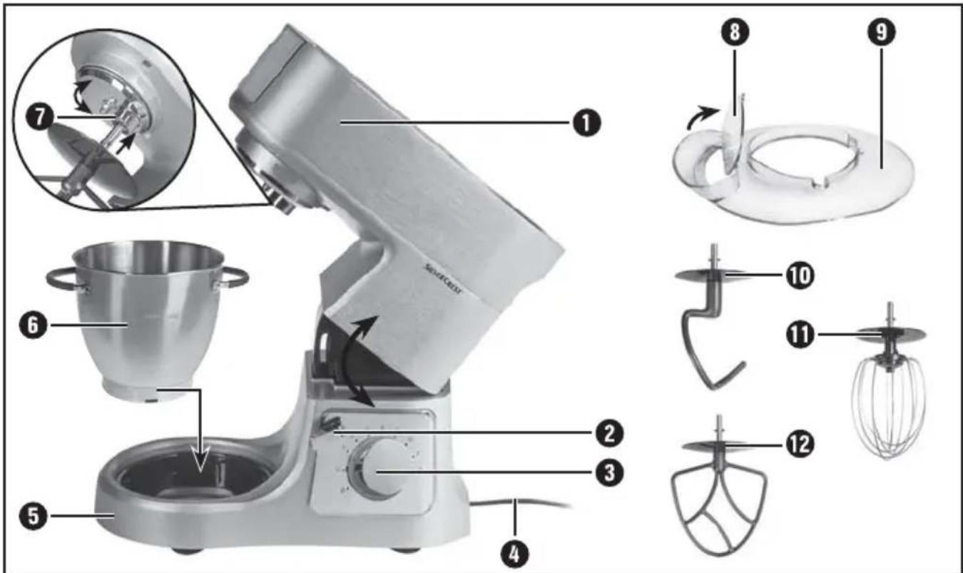 SILVERCREST SKV 1200 B2 - Working with kneading hook, beater and whisk - 1