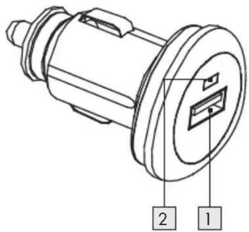 Technical diagram of a mechanical component with labeled parts 1 and 2