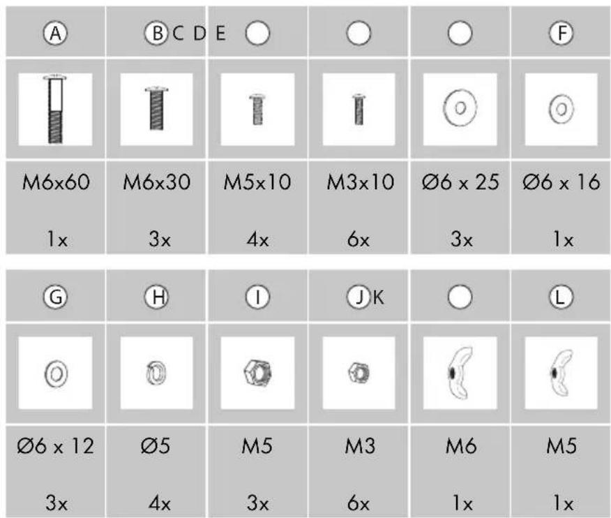 A B C D E O O F M6x60 1x M6x30 3x M5x10 4x M3x10 6x Ø6 x 25 3x Ø6 x 16 1x G H I JK O L Ø6 x 12 3x Ø5 4x M5 3x M3 6x M6 1x M5 1x